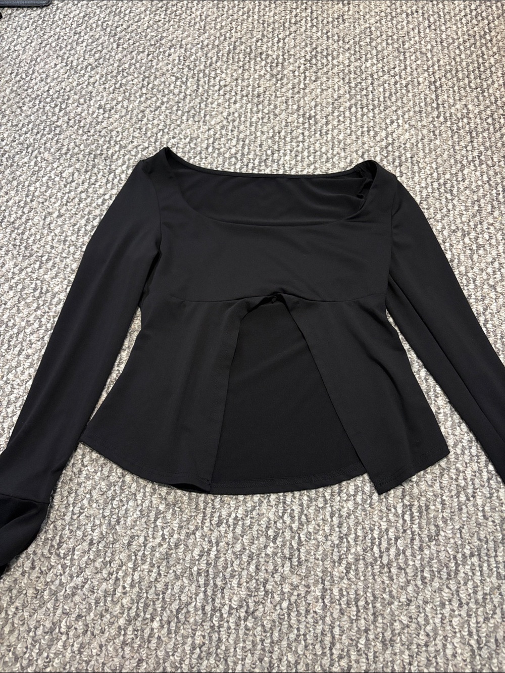 Black Long-Sleeve Scoop Neck Peplum Top